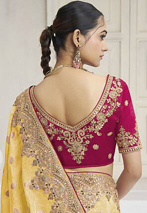 Embroidered Tissue Silk Saree in Yellow