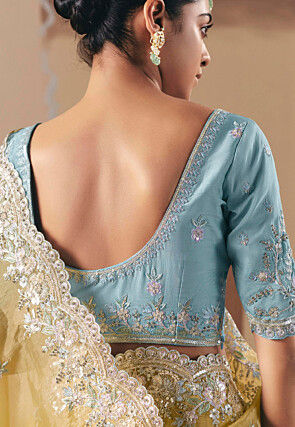 Embroidered Tissue Silk Saree in Yellow