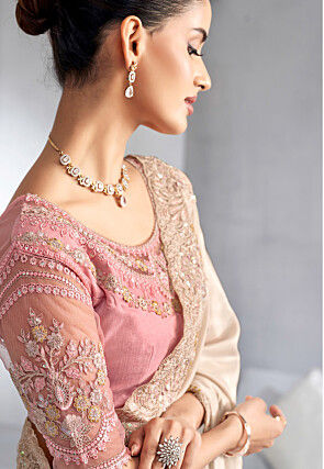 Embroidered Trim Crepe Saree in Off White