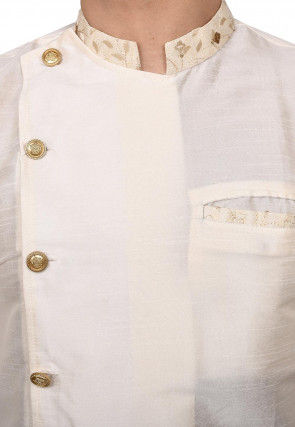 Embroidered Trim Dupion Silk Dhoti Kurta in Off White