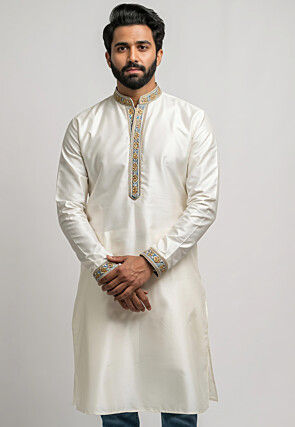 Embroidered Trim Pure Cotton Kurta in White