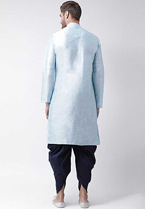 Embroidered Trims Dupion Silk Dhoti Kurta in Light Blue