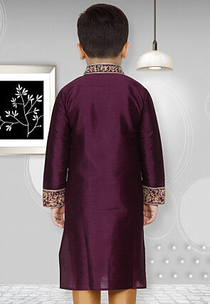 Embroidered Trims Dupion Silk Kurta in Dark Purple