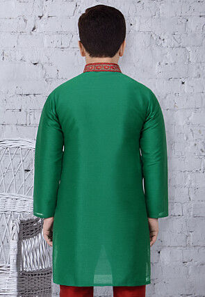 Embroidered Trims Dupion Silk Kurta in Green