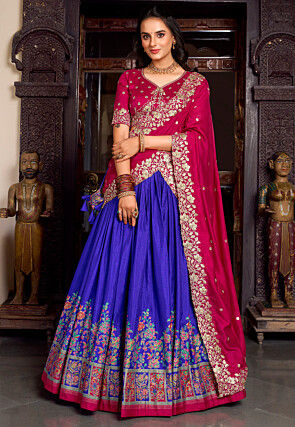 Embroidered Tussar Silk Lehenga in Blue