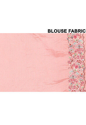 Embroidered Tussar Silk Saree in Peach