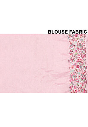 Embroidered Tussar Silk Saree in Pink