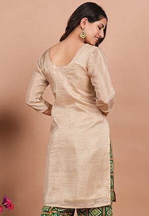 Embroidered Uppada Silk Straight Kurta in Beige