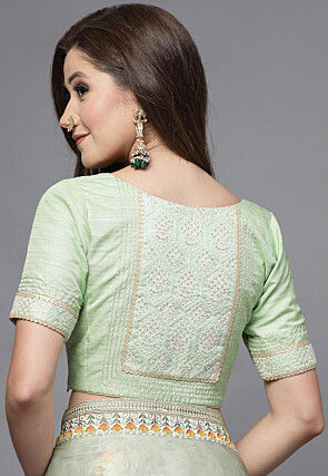 Embroidered Uppada Silk Blouse in Pastel Green