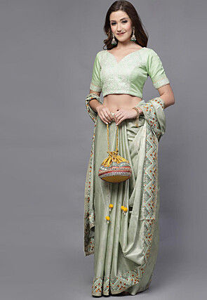 Embroidered Uppada Silk Blouse in Pastel Green