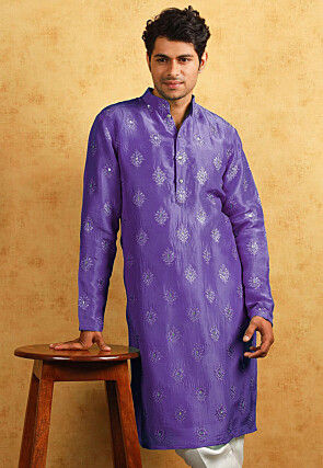 Embroidered Uppada Silk Kurta in Purple