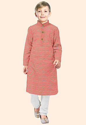 Embroidered Uppada Silk Kurta Set in Orange