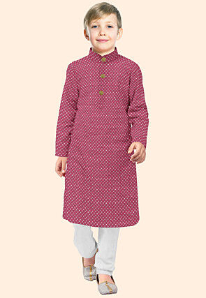 Embroidered Uppada Silk Kurta Set in Pink