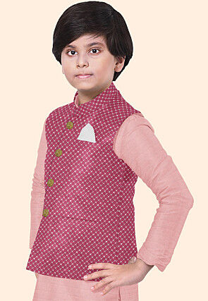 Embroidered Uppada Silk Nehru Jacket in Pink