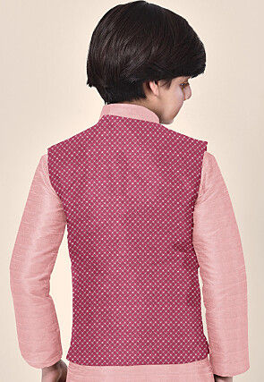 Embroidered Uppada Silk Nehru Jacket in Pink