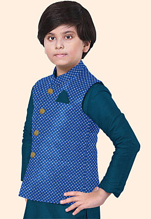 Embroidered Uppada Silk Nehru Jacket in Royal Blue