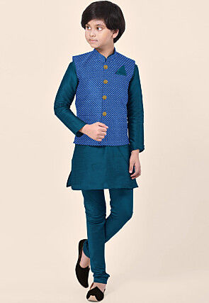Embroidered Uppada Silk Nehru Jacket in Royal Blue