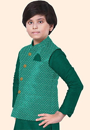 Embroidered Uppada Silk Nehru Jacket in Sea Green