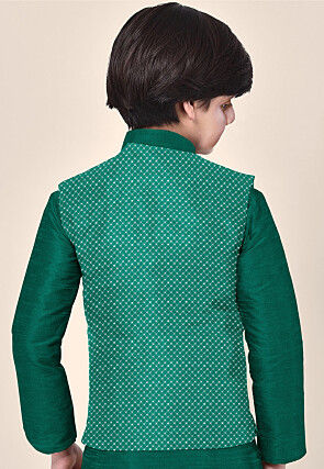 Embroidered Uppada Silk Nehru Jacket in Sea Green