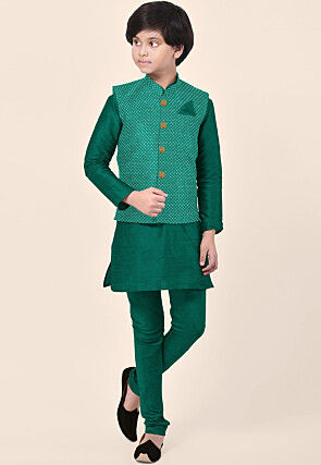 Embroidered Uppada Silk Nehru Jacket in Sea Green