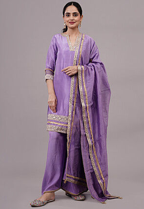 Embroidered Uppada Silk Pakistani Suit in Purple