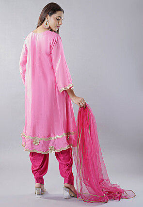 Embroidered Uppada Silk Punjabi Suit in Light Pink