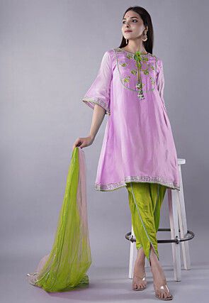 Embroidered Uppada Silk Punjabi Suit in Light Purple