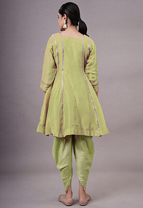 Embroidered Uppada Silk Punjabi Suit in Olive Green