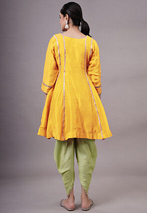 Embroidered Uppada Silk Punjabi Suit in Yellow