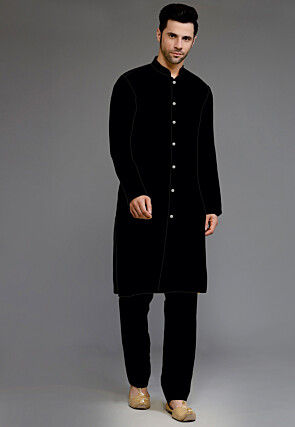 Embroidered Uppada Silk Sherwani in Black