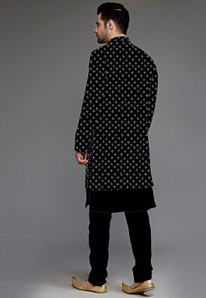 Embroidered Uppada Silk Sherwani in Black