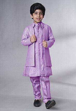 Embroidered Uppada Silk Sherwani in Light Purple