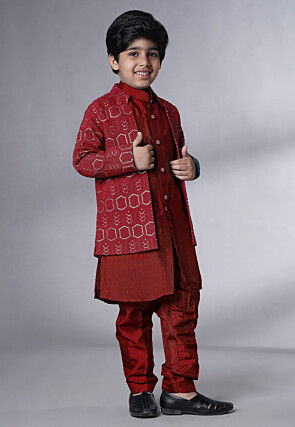 Embroidered Uppada Silk Sherwani in Maroon
