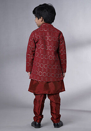 Embroidered Uppada Silk Sherwani in Maroon