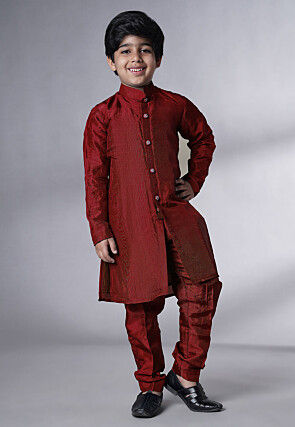 Embroidered Uppada Silk Sherwani in Maroon