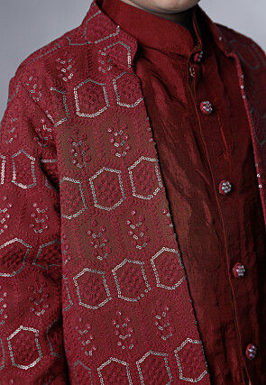 Embroidered Uppada Silk Sherwani in Maroon