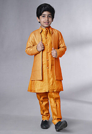 Embroidered Uppada Silk Sherwani in Mustard