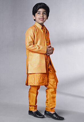 Embroidered Uppada Silk Sherwani in Mustard