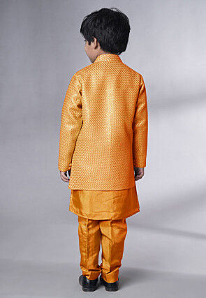 Embroidered Uppada Silk Sherwani in Mustard