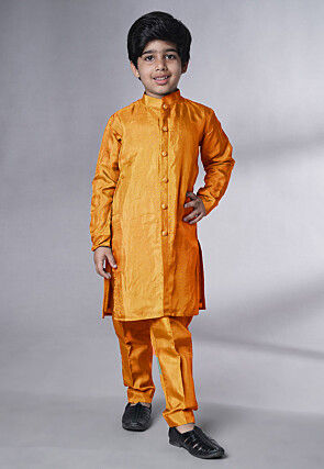 Embroidered Uppada Silk Sherwani in Mustard