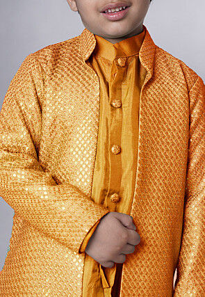 Embroidered Uppada Silk Sherwani in Mustard