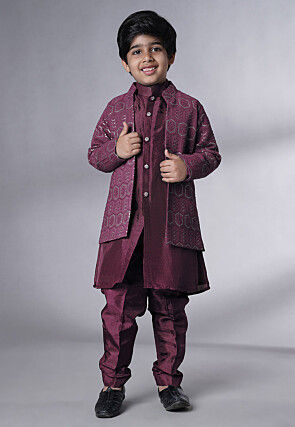 Embroidered Uppada Silk Sherwani in Wine
