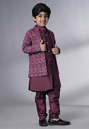 Embroidered Uppada Silk Sherwani in Wine