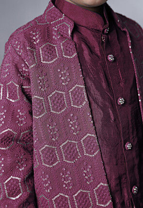 Embroidered Uppada Silk Sherwani in Wine