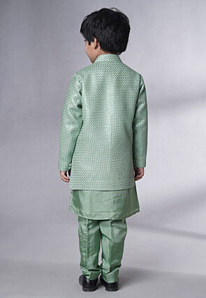 Embroidered Uppada Silk Sherwani Set in Dusty Green