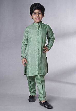 Embroidered Uppada Silk Sherwani Set in Dusty Green
