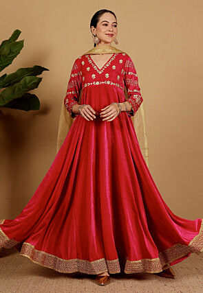 Embroidered Velvet Abaya Style Suit in Pink