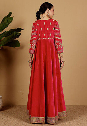 Embroidered Velvet Abaya Style Suit in Pink