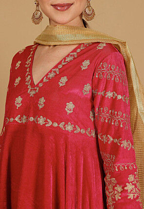 Embroidered Velvet Abaya Style Suit in Pink