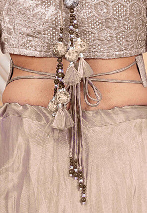 Embroidered Velvet Adjustable Waist Belt in Beige